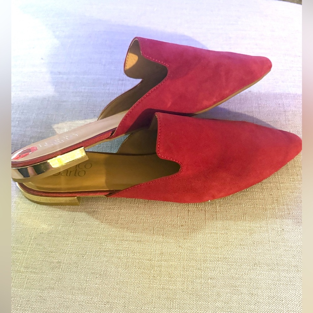 Franco Sarto Burgundy Suede Slip-On Shoes gold heel - Picture 5 of 5